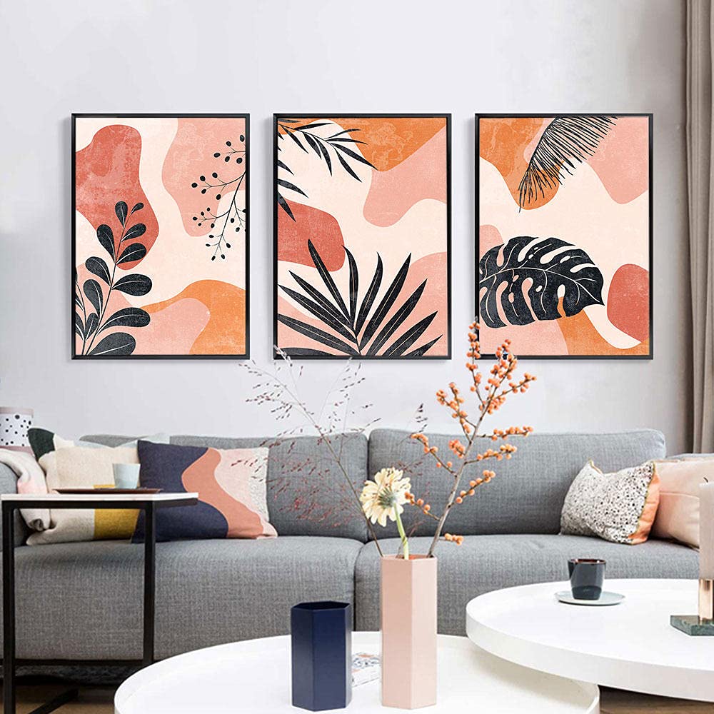 Canvas Wall Art-Posters, Boho Leaf Poster Mid Century Terracotta